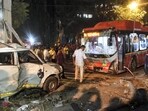Mumbai: People gather near the wreckage of vehicles after a Brihanmumbai Electric Supply and Transport (BEST) undertaking's bus rammed into pedestrians as well as vehicles on a road at Kurla, in Mumbai. Mumbai: People gather near the wreckage of vehicles after a Brihanmumbai Electric Supply and Transport (BEST) undertaking's bus rammed into pedestrians as well as vehicles on a road at Kurla, in Mumbai.