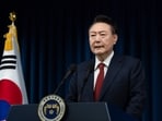 South Korea's President Yoon Suk Yeol delivering an address at the Presidential Office in Seoul. 