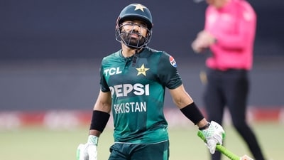 Pakistan's Mohammad Rizwan walks back to the pavilion after his dismissal by South Africa's Kwena Maphaka (unseen) during the first T20 international cricket match (AFP) Pakistan's Mohammad Rizwan walks back to the pavilion after his dismissal by South Africa's Kwena Maphaka (unseen) during the first T20 international cricket match (AFP)