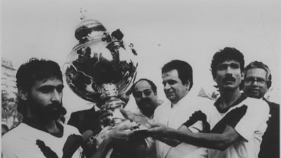 Dilip Kumar photographed in 1991 at The Rovers Cup Trophy celebrations. Dilip Kumar photographed in 1991 at The Rovers Cup Trophy celebrations. 