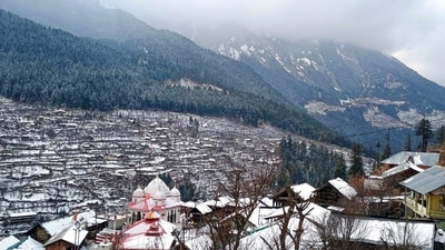 Fresh snowfall created a pristine white blanket over Harsil in Uttarkashi district, Uttarakhand, on Tuesday. (PTI) Fresh snowfall created a pristine white blanket over Harsil in Uttarkashi district, Uttarakhand, on Tuesday. (PTI)