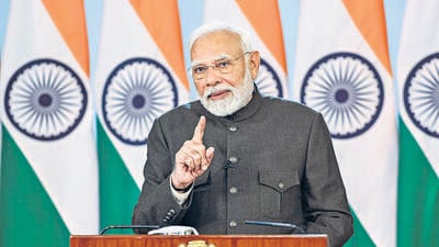 Prime Minister Narendra Modi interacts with Smart India Hackathon 2024 participants through video conferencing in New Delhi on Tuesday. (ANI)