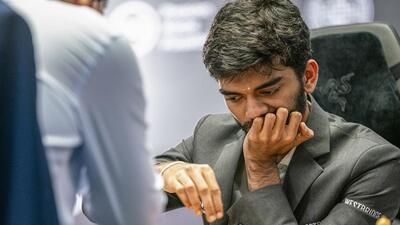 India's D Gukesh during the 13th game of the FIDE World Chess Championship 2024 in Singapore on Wednesday.