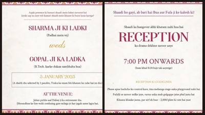 Viral wedding invite humorously mocks Indian wedding behaviour. (Screengrab X/@DoctorAjayita) Viral wedding invite humorously mocks Indian wedding behaviour. (Screengrab X/@DoctorAjayita)