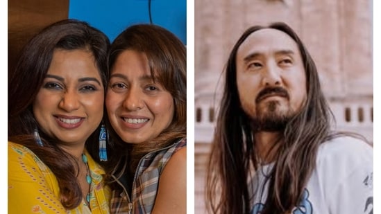 Shreya Ghoshal and Sunidhi Chauhan; (right) Steve Aoki (Photos: Satish Bate/HT and Instagram)
