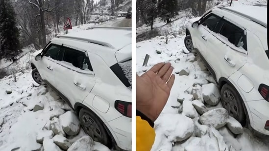 A video captures cars skidding on Manali's icy roads. (Screengrab Instagram/@_hamza_murtaza_)