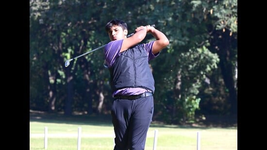 Player Jaibir Singh Kang in action during All India Amateur golf tournament at Golf Club in Chandigarh on Wednesday. (Keshav Singh/HT)