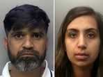 A combination of handout photographs made available by Surrey Police on December 11, 2024 shows (L-R) Urfan Sharif, Beinash Batool and Faisal Malik, respectively father, stepmother and uncle of British-Pakistani girl Sara Sharif in custody. 