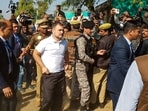 Leader of the Opposition in Lok Sabha Rahul Gandhi reaches Bholgarhi village to meet the family members of a gangrape victim, in Hathras, Dec. 12, 2024.