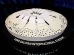 A model of the proposed King Salman International Stadium is seen inside the Saudi Arabia World Cup bid exhibition