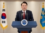South Korean President Yoon Suk Yeol delivering an address at the Presidential Office in Seoul.