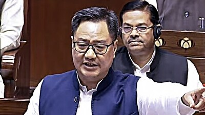 Union Minister of Parliamentary Affairs Kiren Rijiju speaks in the Rajya Sabha during the Winter Session of Parliament, in New Delhi on Wednesday. (ANI) Union Minister of Parliamentary Affairs Kiren Rijiju speaks in the Rajya Sabha during the Winter Session of Parliament, in New Delhi on Wednesday. (ANI)