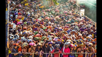 Crowd of devotees at Lord Ayyappa temple in Sabarimala in Pathanamthitta. (PTI)