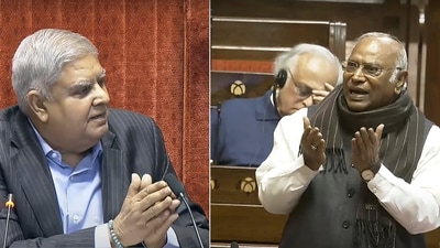 Rajya Sabha chairman Jagdeep Dhankhar and Leader of Opposition Mallikarjun Kharge. (PTI) Rajya Sabha chairman Jagdeep Dhankhar and Leader of Opposition Mallikarjun Kharge. (PTI)