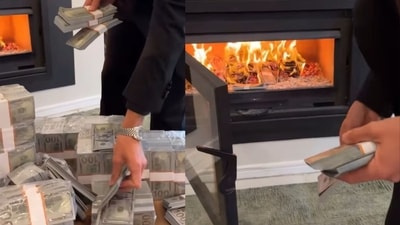 US influencer slammed for burning cash in viral video. (Screengrab Instagram/@mr.good.luck_) US influencer slammed for burning cash in viral video. (Screengrab Instagram/@mr.good.luck_)