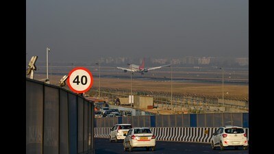 New Delhi, India - Dec. 6, 2024: A plane lands at IGI Airport amidst early morning fog and chill, in New Delhi, India, on Friday, December 6, 2024. (Photo by Vipin Kumar/ Hindustan Times) (Hindustan Times)