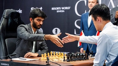 D Gukesh Vs Ding Liren, FIDE World Chess Championship Game 14 Live Streaming: It is all square at 6.5-.6.5 going into the final classical game (PTI) D Gukesh Vs Ding Liren, FIDE World Chess Championship Game 14 Live Streaming: It is all square at 6.5-.6.5 going into the final classical game (PTI)