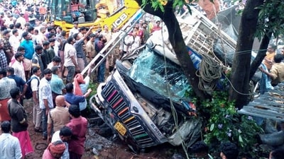People gather near the accident spot in Palakkad district, Kerala. (PTI PHOTO) People gather near the accident spot in Palakkad district, Kerala. (PTI PHOTO)