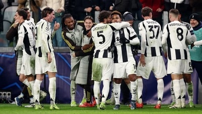 Juventus' Weston McKennie celebrates scoring their second goal with teammates (REUTERS)