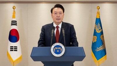 South Korean President Yoon Suk Yeol delivering an address at the Presidential Office in Seoul. (AFP) South Korean President Yoon Suk Yeol delivering an address at the Presidential Office in Seoul. (AFP)