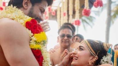 The photos also featured a sweet and emotional moment where Antony wiped Keerthy's tears as they were surrounded by their friends and family. The photos also featured a sweet and emotional moment where Antony wiped Keerthy's tears as they were surrounded by their friends and family. 