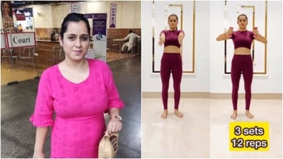 “I did this transformation at home by doing exercises like these with lighter weights," Neetika shared her weight loss workout routine. (Instagram/@neetika_and_arya) “I did this transformation at home by doing exercises like these with lighter weights," Neetika shared her weight loss workout routine. (Instagram/@neetika_and_arya)
