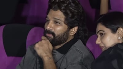 Allu Arjun during the premiere show of his film Pushpa 2: The Rule in Hyderabad at Sandhya Theatre. (PTI) Allu Arjun during the premiere show of his film Pushpa 2: The Rule in Hyderabad at Sandhya Theatre. (PTI)