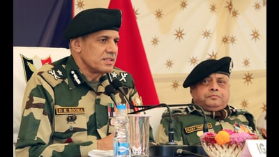 BSF inspector general DK Boora addressing mediapersons in Jammu on Friday. (ANI) BSF inspector general DK Boora addressing mediapersons in Jammu on Friday. (ANI)