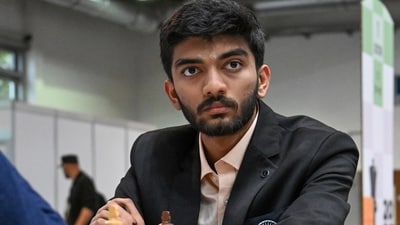 Gukesh D of India looks on as he plays against Richard Rapport of Hungary. (AP) Gukesh D of India looks on as he plays against Richard Rapport of Hungary. (AP)