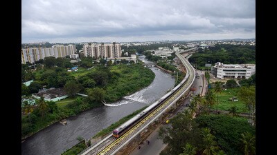 Karnataka, Aug 29 (ANI): An aerial view of Purple Line Namma Metro Train of 7.5 Kms extension of Phase 2, from Nayandahalli to Kengeri, in Bengaluru on Sunday. (ANI Photo) (Shashidhar Byrappa) Karnataka, Aug 29 (ANI): An aerial view of Purple Line Namma Metro Train of 7.5 Kms extension of Phase 2, from Nayandahalli to Kengeri, in Bengaluru on Sunday. (ANI Photo) (Shashidhar Byrappa)