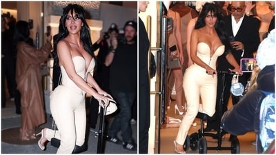 Kim Kardashian clicked in New York with a broken foot and riding a scooter. Kim Kardashian clicked in New York with a broken foot and riding a scooter.