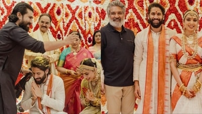 Ram Charan and SS Rajamouli with Naga Chaitanya and Sobhita Dhulipala. Ram Charan and SS Rajamouli with Naga Chaitanya and Sobhita Dhulipala.