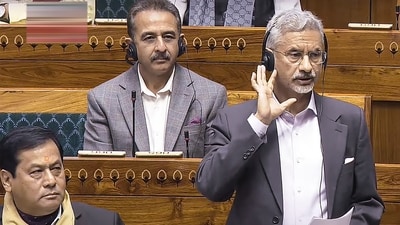 External Affairs Minister S Jaishankar speaks in the Lok Sabha during the Winter session of Parliament in New Delhi on Friday. (PTI Photo) (PTI) External Affairs Minister S Jaishankar speaks in the Lok Sabha during the Winter session of Parliament in New Delhi on Friday. (PTI Photo) (PTI)
