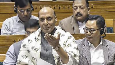 Rajnath Singh asserted that the Bharatiya Janata Party (BJP) “places the Constitution atop its head”. (PTI photo) Rajnath Singh asserted that the Bharatiya Janata Party (BJP) “places the Constitution atop its head”. (PTI photo)