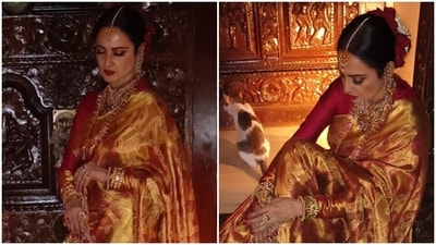 Rekha dazzles in a traditional Kanjeevaram saree by Manish Malhotra. Rekha dazzles in a traditional Kanjeevaram saree by Manish Malhotra.