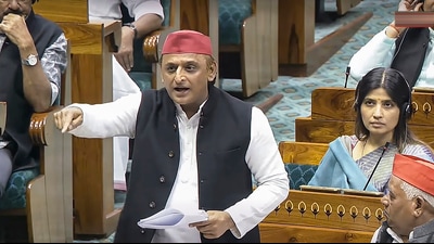 Samajwadi Party MP Akhilesh Yadav in the Lok Sabha on Friday. (PTI) Samajwadi Party MP Akhilesh Yadav in the Lok Sabha on Friday. (PTI)