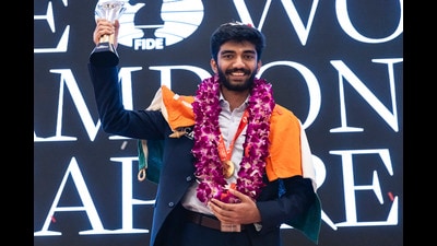 Singapore: India's D Gukesh during the Closing Ceremony of the FIDE World Chess Championship 2024, in Singapore, Friday, Dec. 13, 2024. Indian Grandmaster D Gukesh on Thursday became the youngest world chess champion at 18 years after beating Ding Liren of China. (FIDE/Eng Chin An via PTI Photo) (PTI)