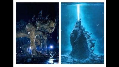 Stills from Godzilla (1998), the first Hollywood production in the franchise; and Godzilla: King of the Monsters (2019). Stills from Godzilla (1998), the first Hollywood production in the franchise; and Godzilla: King of the Monsters (2019).