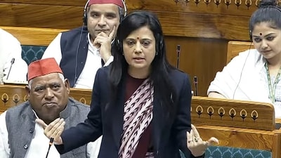 TMC MP Mahua Moitra in the Lok Sabha on Friday. (ANI)