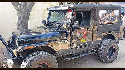 The Mahindra Thar in which Moose Wala was shot dead, at Mansa judicial complex on Friday. (HT Photo) The Mahindra Thar in which Moose Wala was shot dead, at Mansa judicial complex on Friday. (HT Photo)