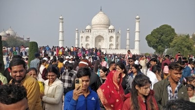 Tourists at the Taj Mahal on the first day of 2024. (HT FILE) Tourists at the Taj Mahal on the first day of 2024. (HT FILE)