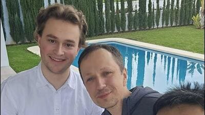 Vincent Keymer (left) and Radoslaw Wojtaszek, who were part of Gukesh’s team of seconds, at a seaside villa an hour from Malaga, Spain, where they camped and assisted the Indian remotely. (X) Vincent Keymer (left) and Radoslaw Wojtaszek, who were part of Gukesh’s team of seconds, at a seaside villa an hour from Malaga, Spain, where they camped and assisted the Indian remotely. (X)
