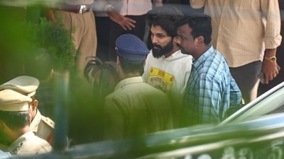 Actor Allu Arjun comes out of the Chikkadpally police station following his arrest by the police in Hyderabad on December 13, 2024. (AFP) Actor Allu Arjun comes out of the Chikkadpally police station following his arrest by the police in Hyderabad on December 13, 2024. (AFP)