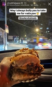 Shraddha Kapoor shares glimpse of her vada pav date with rumoured boyfriend Rahul Mody. Shraddha Kapoor shares glimpse of her vada pav date with rumoured boyfriend Rahul Mody.