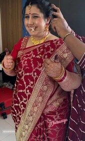 Jhanak Shukla stuns in a red saree for her wedding. (Instagram) Jhanak Shukla stuns in a red saree for her wedding. (Instagram)