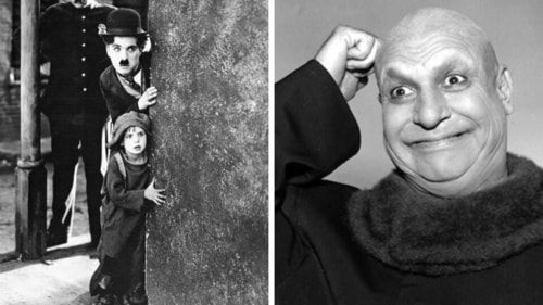 Jackie Coogan with Charlie Chaplin in The Kid (L) and as Uncle Fester in The Addams Family (R). Jackie Coogan with Charlie Chaplin in The Kid (L) and as Uncle Fester in The Addams Family (R).