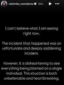 A screengrab of Rashmika Mandanna's Instagram stories. A screengrab of Rashmika Mandanna's Instagram stories.