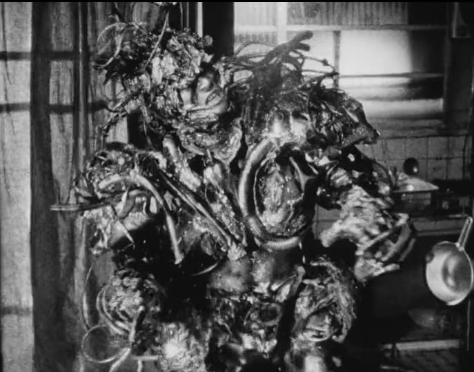 A still from Tetsuo: The Iron Man (1989). Directed by Shinya Tsukamoto, the Japanese thriller revolves around a metal-fetishising young man who slowly turns into a flesh and metal hybrid. Visceral, extremist, the film explored themes of industrialisation, obsession and human fragility.