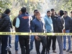 Police officials at the spot after Anil alias Sonu Matka was killed in an encounter with police in Meerut. Police officials at the spot after Anil alias Sonu Matka was killed in an encounter with police in Meerut.