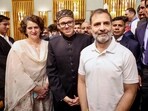 A file photo of Leader of Opposition in Lok Sabha Rahul Gandhi and Congress general secretary Priyanka Gandhi Vadra with CM Omar Abdullah during his swearing-in ceremony.